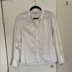 Zara Cream Button Down Shirt with Ruffles